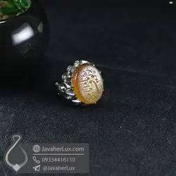 انگشتر نقره مردانه عقیق زرد با حکاکی یا امام رئوف _ کد : 100563 | جواهر لوکس