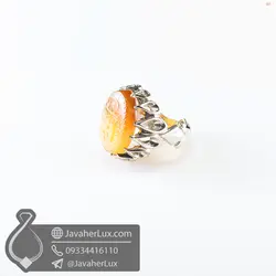 انگشتر نقره مردانه عقیق زرد با حکاکی یا امام رئوف _ کد : 100563 | جواهر لوکس