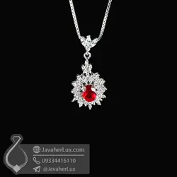 گردنبند نقره زنانه طرح یاقوت قرمز _ کد : 100546 | جواهر لوکس