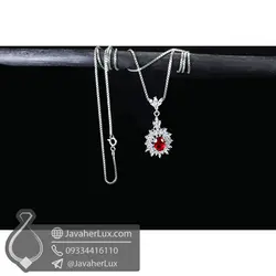 گردنبند نقره زنانه طرح یاقوت قرمز _ کد : 100546 | جواهر لوکس