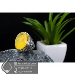 انگشتر نقره مردانه عقیق زرد حکاکی یا علی الا‌علی _ کد : 100493 | جواهر لوکس