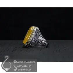 انگشتر نقره مردانه عقیق زرد حکاکی یا علی الا‌علی _ کد : 100493 | جواهر لوکس