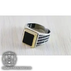 انگشتر نقره مردانه طرح عقیق سیاه مدل مادیس _ کد : 100126 | جواهر لوکس