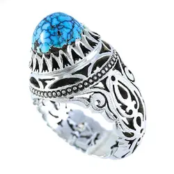 انگشتر نقره مردانه فیروزه نیشابوری مدل کارن _ کد : 100043 | جواهر لوکس