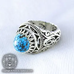 انگشتر نقره مردانه فیروزه نیشابوری مدل کارن _ کد : 100043 | جواهر لوکس