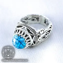 انگشتر نقره مردانه فیروزه نیشابوری مدل کارن _ کد : 100043 | جواهر لوکس