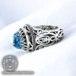 انگشتر نقره مردانه فیروزه نیشابوری مدل کارن _ کد : 100043 | جواهر لوکس