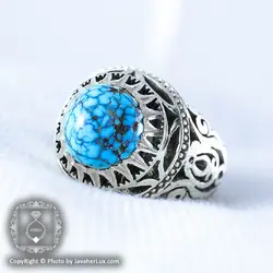 انگشتر نقره مردانه فیروزه نیشابوری مدل کارن _ کد : 100043 | جواهر لوکس