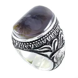 انگشتر مردانه عقیق شجری با رکاب قلم زنی _ کد : ۱۰۰۰۰۲ | جواهر لوکس