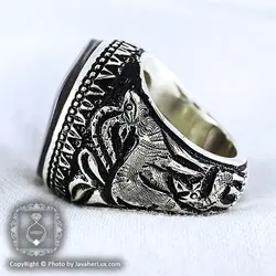 انگشتر مردانه عقیق شجری با رکاب قلم زنی _ کد : ۱۰۰۰۰۲ | جواهر لوکس