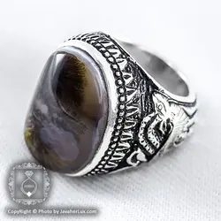 انگشتر مردانه عقیق شجری با رکاب قلم زنی _ کد : ۱۰۰۰۰۲ | جواهر لوکس