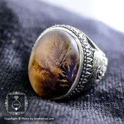 انگشتر مردانه عقیق شجری با رکاب قلم زنی _ کد : ۱۰۰۰۰۲ | جواهر لوکس