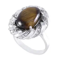 انگشتر نقره چشم ببر زنانه روکش رادیوم مدل دینا _ کد : ۱۰۰۰۲۳ | جواهر لوکس