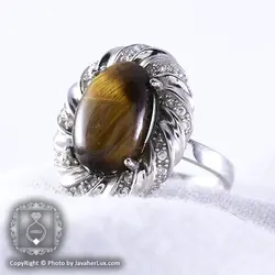 انگشتر نقره چشم ببر زنانه روکش رادیوم مدل دینا _ کد : ۱۰۰۰۲۳ | جواهر لوکس