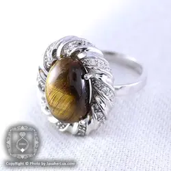 انگشتر نقره چشم ببر زنانه روکش رادیوم مدل دینا _ کد : ۱۰۰۰۲۳ | جواهر لوکس