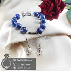 دستبند بافت سنگ کریستال کوارتز و لاجورد _ کد : 400716 | دستبند سنگ | خرید دستبند دُر