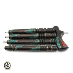 عصا آبنوس مرصع کاری شده با مالاکیت و مرجان اصل - کد 6017