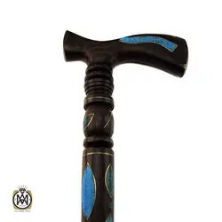 عصا آبنوس مرصع کاری شده با فیروزه و مالاکیت اصل - کد 6014