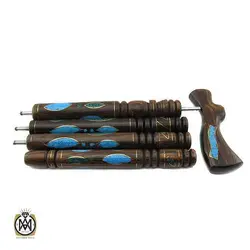 عصا آبنوس مرصع کاری شده با فیروزه و مالاکیت اصل - کد 6014