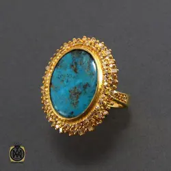 انگشتر فیروزه نیشابور و الماس اصل زنانه طرح دلدار - کد 2068