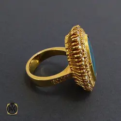 انگشتر فیروزه نیشابور و الماس اصل زنانه طرح دلدار - کد 2068