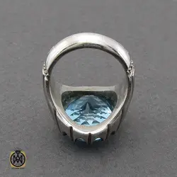 انگشتر توپاز آبی درشت مردانه هنر دست استاد باقرزاده - کد 10040