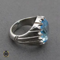 انگشتر توپاز آبی درشت مردانه هنر دست استاد باقرزاده - کد 10040