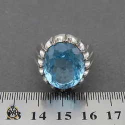 انگشتر توپاز آبی درشت مردانه هنر دست استاد باقرزاده - کد 10040