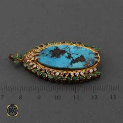 مدال الماس اصل، زمرد و فیروزه نیشابوری خوش طبع طرح بهار زنانه - کد 3336