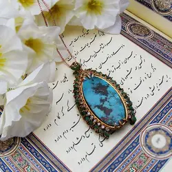 مدال الماس اصل، زمرد و فیروزه نیشابوری خوش طبع طرح بهار زنانه - کد 3336