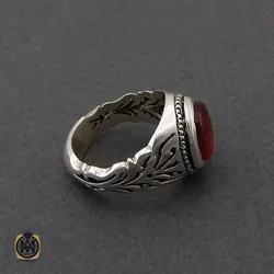 انگشتر عقیق یمن مردانه خوش رنگ رکاب دست ساز - کد 10029