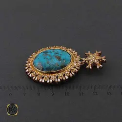 مدال الماس اصل و فیروزه کرمان خوش طبع طرح یاسمن زنانه - کد 3334