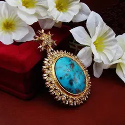 مدال الماس اصل و فیروزه کرمان خوش طبع طرح یاسمن زنانه - کد 3334