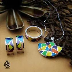 سرویس نقره مینا کاری زنانه طرح آرمیتان - کد 7324