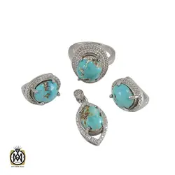 سرویس نقره با نگین فیروزه نیشابور زنانه طرح شيدا - کد 7044
