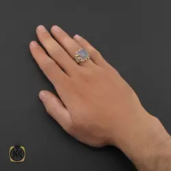 انگشتر عقیق کبود یمن تراش دست ساز مردانه - کد 8923