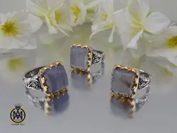 انگشتر عقیق کبود یمن تراش دست ساز مردانه - کد 8923