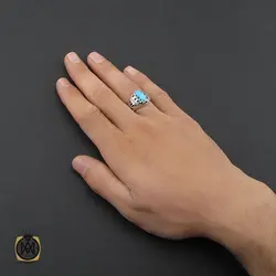 انگشتر فیروزه نیشابور خوش رنگ مردانه هنر دست استاد مغان - کد 10078