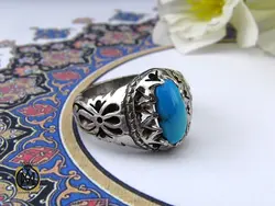 انگشتر فیروزه نیشابور خوش رنگ مردانه هنر دست استاد مغان - کد 10078