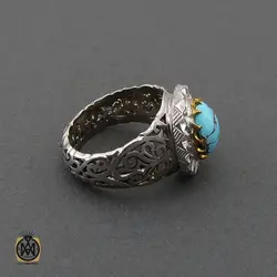 انگشتر فیروزه نیشابوری مردانه مرغوب هنر دست استاد شرفیان و استاد فتح - 10457