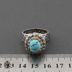 انگشتر فیروزه نیشابوری مردانه مرغوب هنر دست استاد شرفیان و استاد فتح - 10457