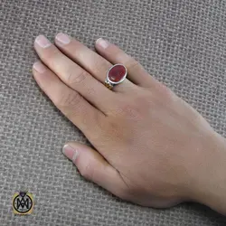 انگشتر عقیق یمن مردانه با حکاکی ذکر صلوات - کد 8082