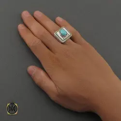 انگشتر فیروزه نیشابوری خوش رنگ دست ساز هنر دست استاد شرفیان مردانه - کد 10941
