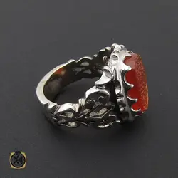 انگشتر عقیق یمن با حکاکی یا ثارالله وابن ثاره مردانه - کد 8860