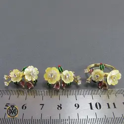 نیم ست تورمالین، کوارتز و صدف طرح یاسمین زنانه - کد 7033