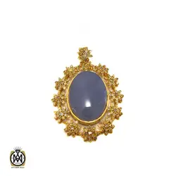 مدال عقیق یمن کبود و الماس اصل زنانه طرح ارغوان - کد 3007