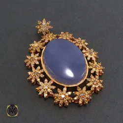 مدال عقیق یمن کبود و الماس اصل زنانه طرح ارغوان - کد 3007