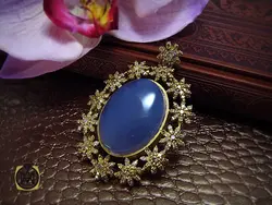 مدال عقیق یمن کبود و الماس اصل زنانه طرح ارغوان - کد 3007