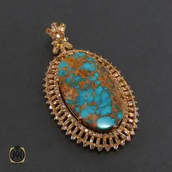 مدال فیروزه نیشابور و الماس اصل زنانه طرح تابان - کد 3010