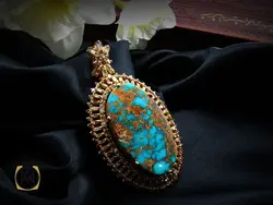 مدال فیروزه نیشابور و الماس اصل زنانه طرح تابان - کد 3010